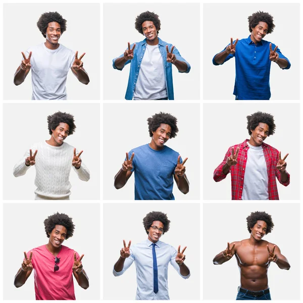 Collage Giovane Uomo Afroamericano Sfondo Isolato Sorridente Guardando Fotocamera Che — Foto Stock