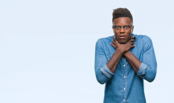 Afro Amerikai Fiatalember Több Mint Elszigetelt Háttér Kiabálás Megfullad Mert — Stock Fotó