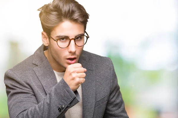 Joven Hombre Negocios Con Gafas Sobre Fondo Aislado Sintiéndose Mal —  Fotos de Stock