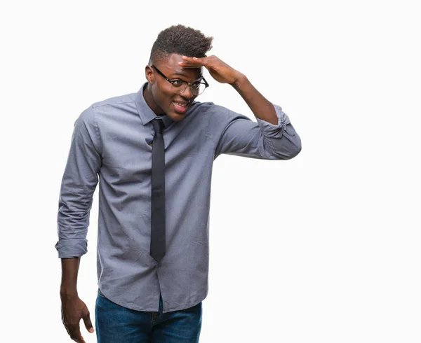 Joven Hombre Negocios Afroamericano Sobre Fondo Aislado Muy Feliz Sonriente —  Fotos de Stock