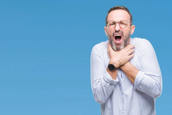 Mezzo Età Hoary Anziano Uomo Con Gli Occhiali Sopra Sfondo — Foto Stock