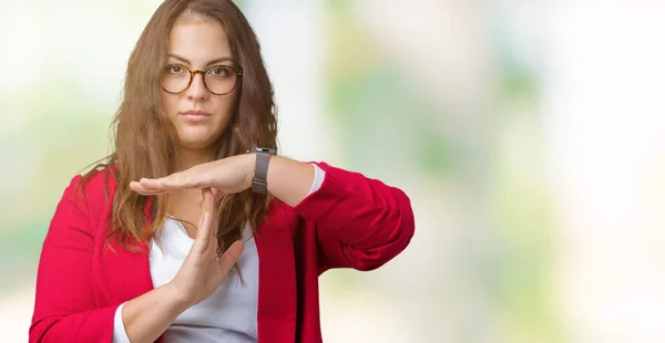 Bonita Size Jovem Empresária Vestindo Jaqueta Elegante Óculos Sobre Fundo — Fotografia de Stock