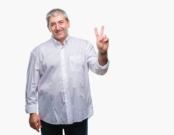 Hombre Mayor Guapo Sobre Fondo Aislado Sonriendo Con Cara Feliz —  Fotos de Stock