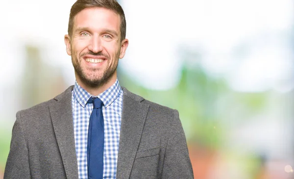 Hombre Negocios Guapo Vistiendo Traje Corbata Con Una Sonrisa Feliz —  Fotos de Stock