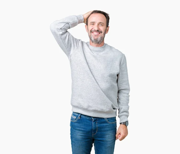 Handsome Middle Age Senior Man Wearing Sweatshirt Isolated Background Smiling — Stock Photo, Image