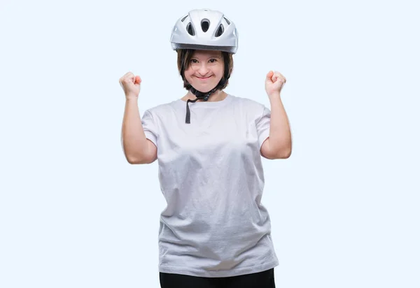 Joven Ciclista Adulta Mujer Con Síndrome Con Casco Seguridad Sobre —  Fotos de Stock