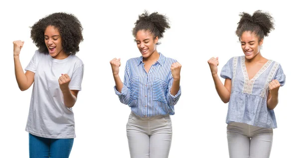 Collage Mujer Afroamericana Sobre Fondo Aislado Muy Feliz Emocionado Haciendo — Foto de Stock