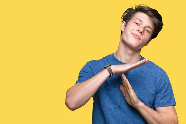 Young Handsome Man Wearing Blue Shirt Isolated Background Doing Time — Stock Photo, Image