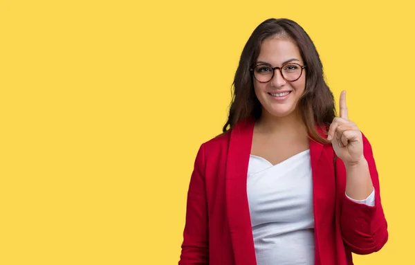 Hermosa Mujer Negocios Más Tamaño Joven Usando Chaqueta Elegante Gafas —  Fotos de Stock