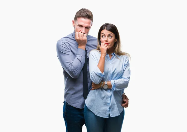Jonge Werknemers Business Paar Geïsoleerde Achtergrond Zoek Gestresst Nerveus Met — Stockfoto