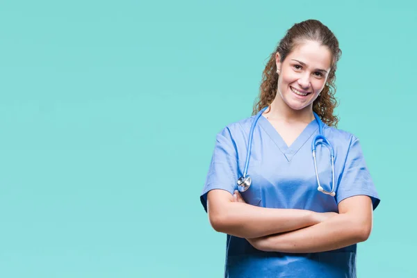 Fiatal Barna Orvos Lány Visel Nővér Vagy Sebész Egységes Arcára — Stock Fotó