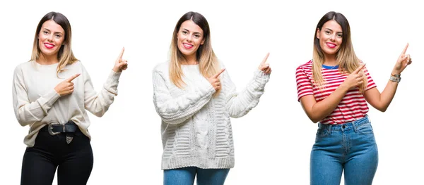 Collage Joven Hermosa Mujer Sobre Fondo Aislado Sonriendo Mirando Cámara —  Fotos de Stock