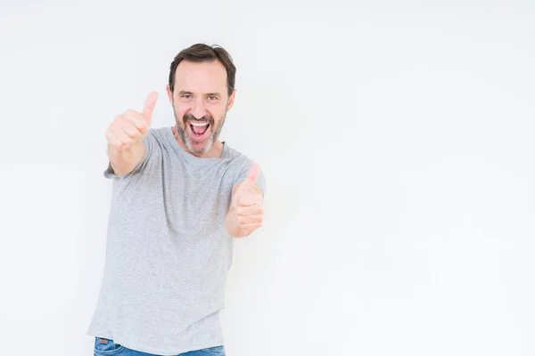 Hombre Mayor Guapo Sobre Fondo Aislado Aprobando Hacer Gesto Positivo — Foto de Stock