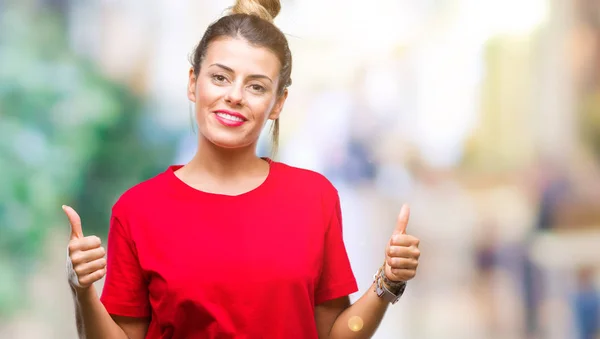 Mooie Jongedame Geïsoleerde Achtergrond Succes Teken Doen Positief Gebaar Met — Stockfoto