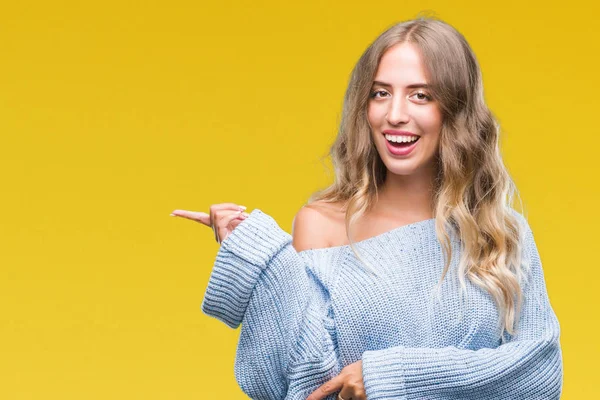 Schöne Junge Blonde Frau Trägt Winterpullover Über Isoliertem Hintergrund Mit — Stockfoto