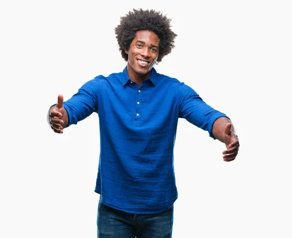 Homem Afro Americano Sobre Fundo Isolado Olhando Para Câmera Sorrindo — Fotografia de Stock