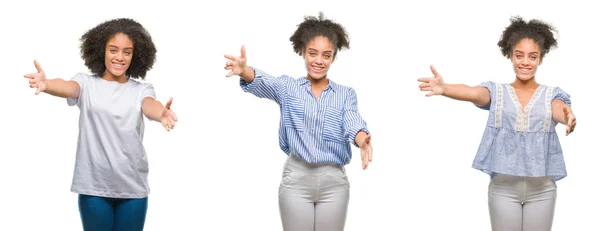 Collage Van Afrikaanse Amerikaanse Vrouw Geïsoleerde Achtergrond Kijken Naar Camera — Stockfoto