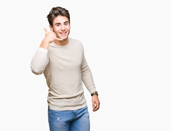 Joven Hombre Guapo Sobre Fondo Aislado Sonriendo Haciendo Gesto Del —  Fotos de Stock