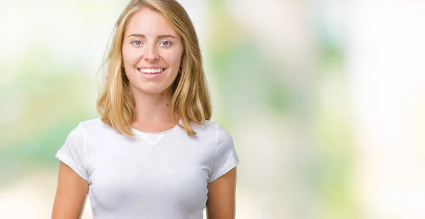 Beautiful Young Woman Wearing Casual White Shirt Isolated Background Hands — Stock Photo, Image