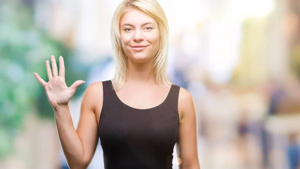 Mooie Blonde Aantrekkelijke Jongedame Elegante Jurk Dragen Geïsoleerde Achtergrond Weergeven — Stockfoto