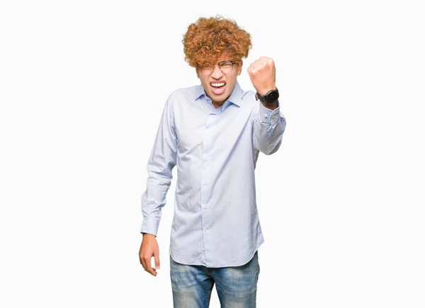 Young Handsome Business Man Afro Wearing Glasses Angry Mad Raising — Stock Photo, Image