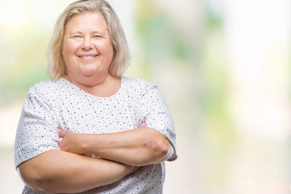 Senior Grootte Kaukasische Vrouw Geïsoleerde Achtergrond Blij Gezicht Lachend Met — Stockfoto