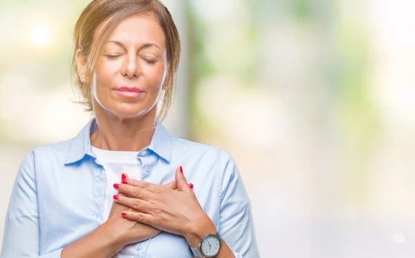 Middle Age Senior Hispanic Woman Isolated Background Smiling Hands Chest — Stock Photo, Image