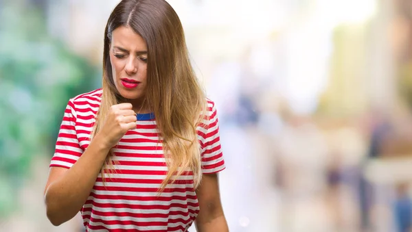 Young Beautiful Woman Casual Look Isolated Background Feeling Unwell Coughing — Stock Photo, Image