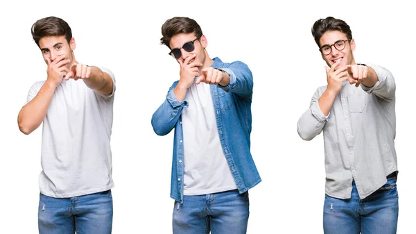 Collage Young Handsome Man Wearing Sunglasses Isolated Background Laughing You — Stockfoto