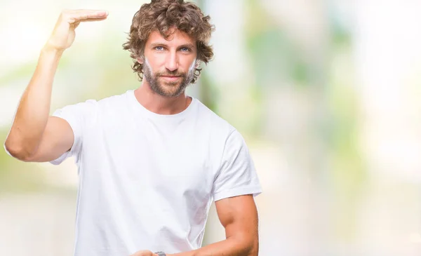 Bonito Homem Modelo Hispânico Sobre Fundo Isolado Gesto Com Mãos — Fotografia de Stock