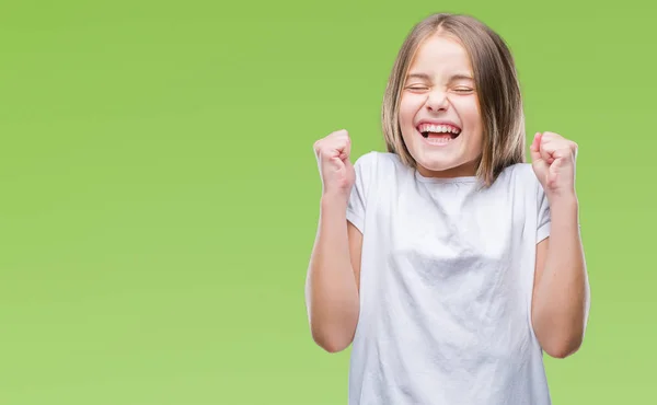 Joven Chica Hermosa Sobre Fondo Aislado Emocionado Por Éxito Con — Foto de Stock