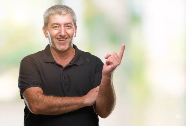 Handsome Senior Man Isolated Background Big Smile Face Pointing Hand — Stock Photo, Image