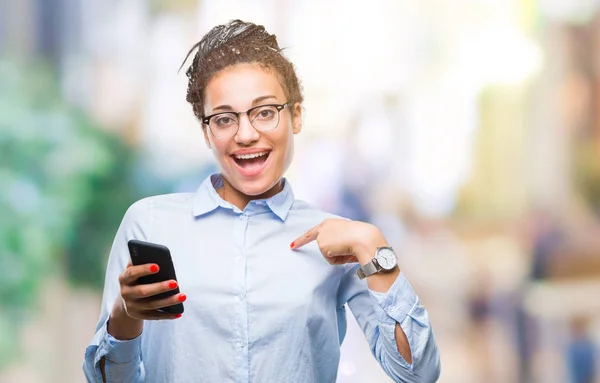 Young Braided Hair African American Business Girl Using Smartphone Isolated — Stock Photo, Image