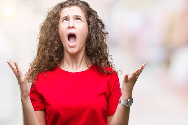 Mooie Brunette Krullend Haar Jong Meisje Dragen Casual Kijken Geïsoleerde — Stockfoto