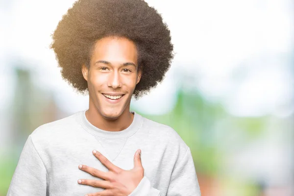 Young African American Man Afro Hair Wearing Sporty Sweatshirt Smiling — Stock Photo, Image