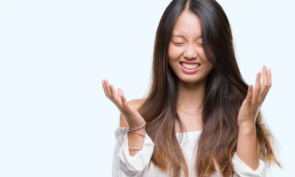 Mujer Asiática Joven Sobre Fondo Aislado Celebrando Loco Loco Por — Foto de Stock