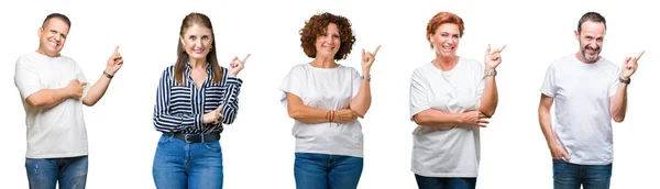 Collage Gruppo Persone Anziane Sfondo Isolato Con Grande Sorriso Sul — Foto Stock