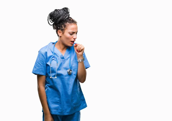 Ung Flätad Hår Afrikanska Amerikanska Flickan Professionella Kirurgen Över Isolerade — Stockfoto