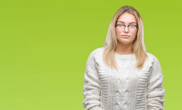 Mulher Branca Jovem Usando Óculos Sobre Fundo Isolado Com Expressão — Fotografia de Stock