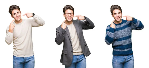 Collage Joven Hombre Negocios Guapo Sobre Fondo Aislado Sonriendo Confiado — Foto de Stock