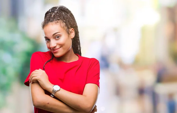 Giovane Capelli Intrecciati Ragazza Afro Americana Sfondo Isolato Volto Felice — Foto Stock