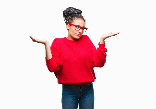 Young Braided Hair African American Girl Wearing Sweater Glasses Isolated — Stock Photo, Image