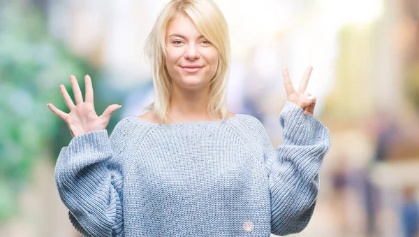 Giovane Bella Donna Bionda Che Indossa Maglione Invernale Sfondo Isolato — Foto Stock