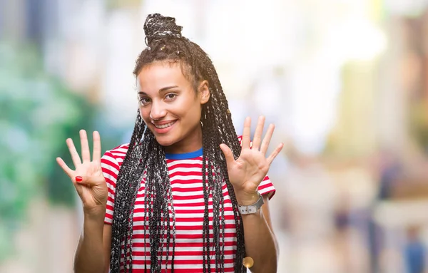 Jovem Trançado Cabelo Afro Americano Menina Sobre Fundo Isolado Mostrando — Fotografia de Stock