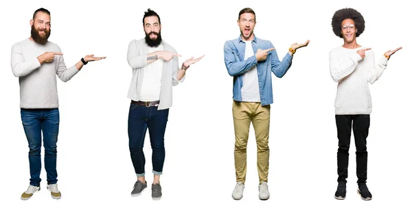 Collage Van Groep Jonge Mannen Witte Geïsoleerde Achtergrond Verbaasd Lachend — Stockfoto