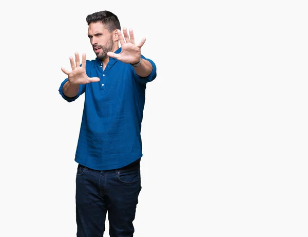 Young Handsome Man Isolated Background Afraid Terrified Fear Expression Stop — Stock Photo, Image