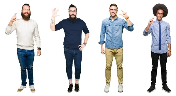 Collage Van Groep Jonge Mannen Witte Geïsoleerd Achtergrond Glimlachend Vertrouwen — Stockfoto