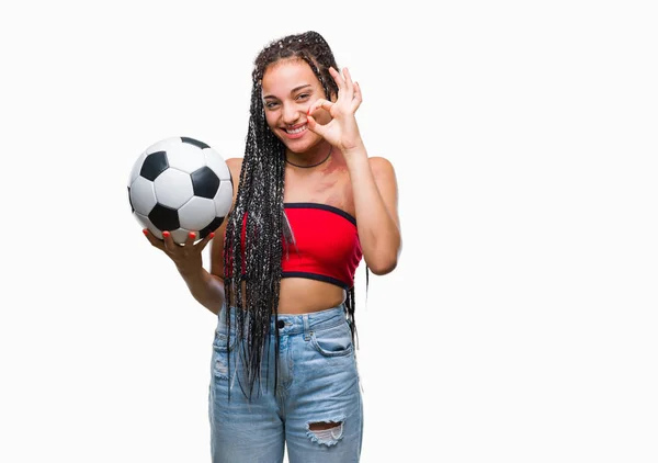 Joven Trenzado Cabello Afroamericano Con Marca Nacimiento Sosteniendo Pelota Fútbol —  Fotos de Stock
