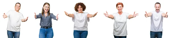 Collage Grupo Personas Mayores Sobre Fondo Aislado Mirando Cámara Sonriendo — Foto de Stock