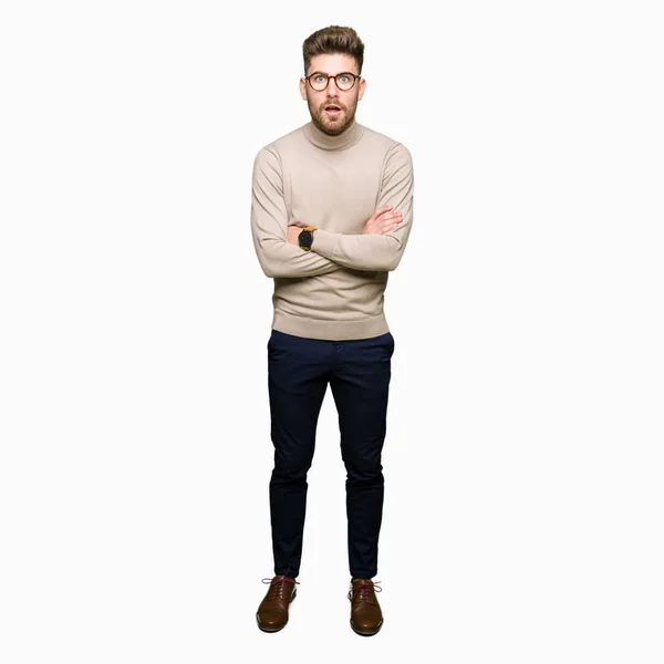 Young Handsome Business Man Wearing Glasses Afraid Shocked Surprise Expression — Stock Photo, Image